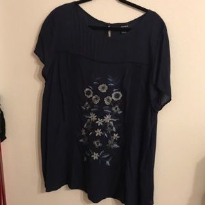 Torrid navy blue blouse with grey flowers